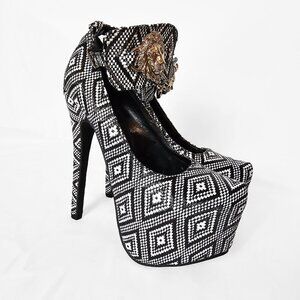 Ami Clubwear Black and White Geometric 6 inch Platform High Heels